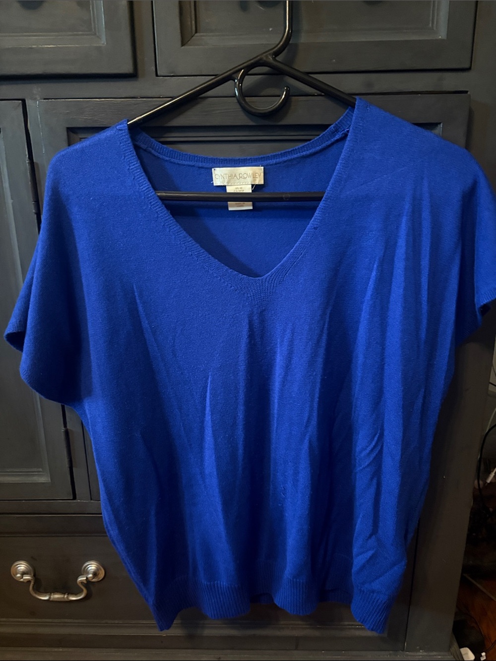 Cynthia Rowley V-Neck Short Sleeve Top in Cobalt Blue